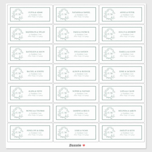 エメラルドグリーンリービークレストモノグラムゲストアドレス シール (シート)