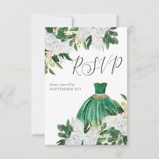 エメラルドグリーンリーホワイトピーニーキンセアニェラプリンセス 出欠カード (正面)