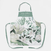 エメラルドグリーンリーホワイトフラワーズ美しいプロフェッショナル エプロン (正面)