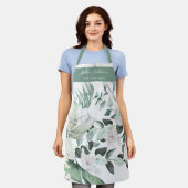 エメラルドグリーンリーホワイトフラワーズ美しいプロフェッショナル エプロン (着用した状態)