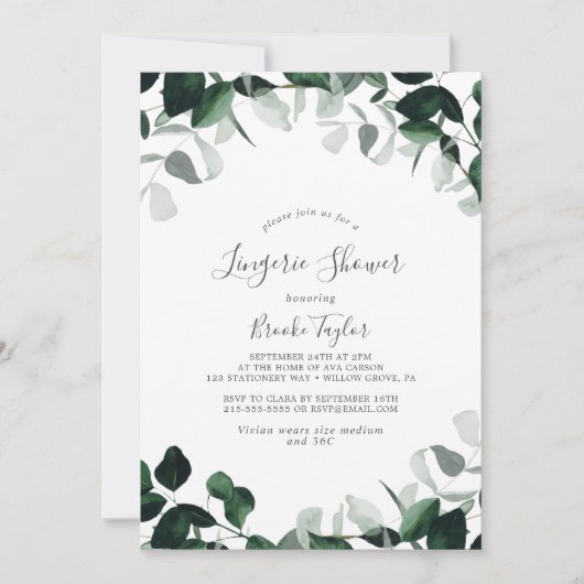 エメラルドグリーンリーランジェリーシャワー 招待状 (正面)