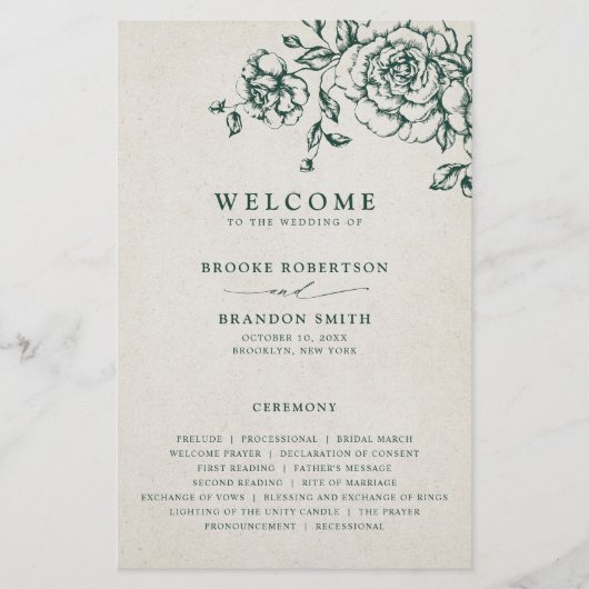 エメラルドグリーンリーヴィンテージ結婚式 プログラム (正面)