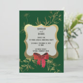 エメラルドグリーンレッドボウクリスマスホリデーパーティー 招待状 (スタンド正面)