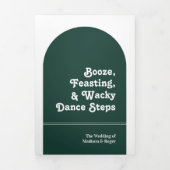 エメラルドグリーンレトロアーチ写真QRコード結婚ズ 三つ折り招待状 (カバー)