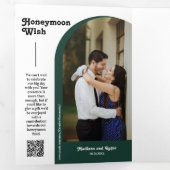 エメラルドグリーンレトロアーチ写真QRコード結婚ズ 三つ折り招待状 (内部最初)