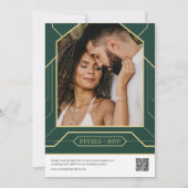 エメラルドグリーンレトロ金ゴールドアールデコQRコードフォト 招待状 (裏面)