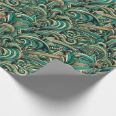 エメラルドグリーンレトロ1970年代の抽象芸術パターンデザイン ラッピングペーパー (角)