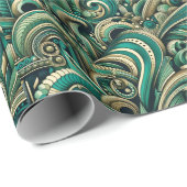 エメラルドグリーンレトロ1970年代の抽象芸術パターンデザイン ラッピングペーパー (ロールコーナー)