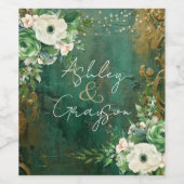 エメラルドグリーンロマンチック結婚フローラ ワインラベル (シングルラベル)