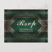 エメラルドグリーンローアリング20sウェディングRSVP ポストカード (正面)