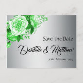エメラルドグリーンローズブーケ結婚オンシルバー 案内ポストカード (正面)