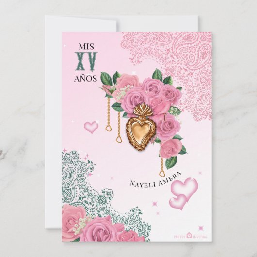 エメラルドグリーンローライダーピンクローズチョラキンセアニェラ 招待状 (裏面)