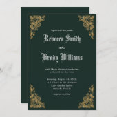 エメラルドグリーンヴィンテージアンティークレース結婚ズ 招待状 (正面/裏面)