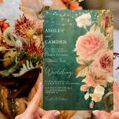 エメラルドグリーンヴィンテージフローラ結婚式招待状 招待状