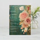 エメラルドグリーンヴィンテージフローラ結婚式招待状 招待状 (スタンド正面)
