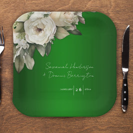 エメラルドグリーンヴィンテージホワイトローズ結婚ズ ペーパープレート