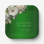 エメラルドグリーンヴィンテージホワイトローズ結婚ズ ペーパープレート (正面)