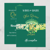 エメラルドグリーンヴィンテージボホキンセアニラスペインの セーブザデート (正面/裏面)