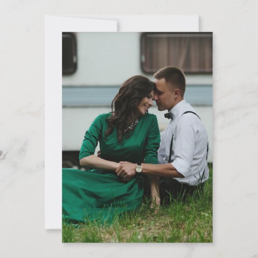 エメラルドグリーンヴィンテージ結婚植物園 セーブザデート (裏面)