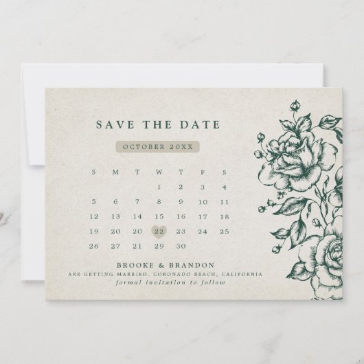エメラルドグリーンヴィンテージ結婚植物園 セーブザデート (正面)