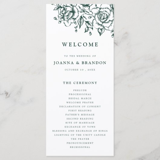 エメラルドグリーンヴィンテージ結婚植物園 プログラム (正面)