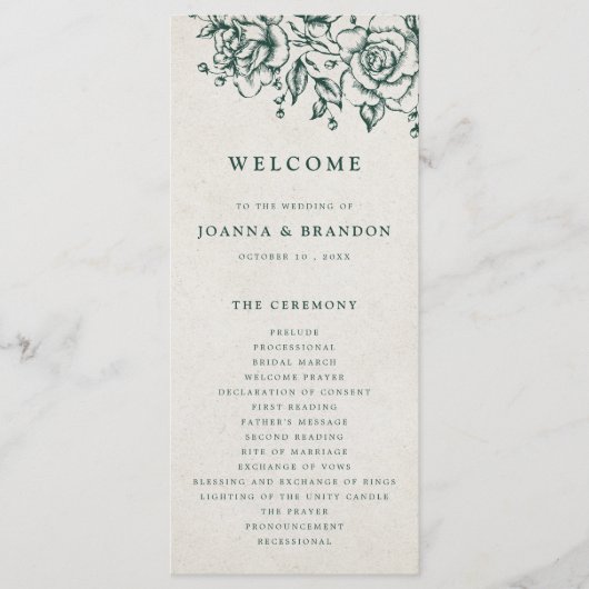 エメラルドグリーンヴィンテージ結婚植物園 プログラム (正面)