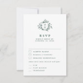 エメラルドグリーンヴィンテージ結婚植物園 出欠カード (正面)
