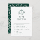 エメラルドグリーンヴィンテージ結婚植物園 出欠カード (正面/裏面)