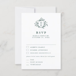 エメラルドグリーンヴィンテージ結婚植物園 出欠カード