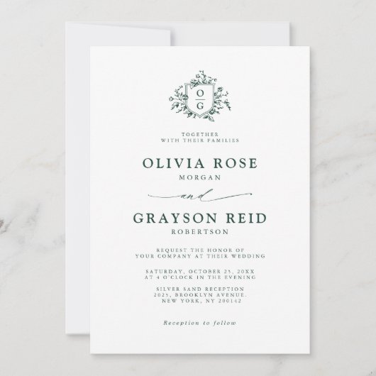 エメラルドグリーンヴィンテージ結婚植物園 招待状 (正面)