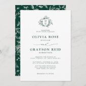 エメラルドグリーンヴィンテージ結婚植物園 招待状 (正面/裏面)