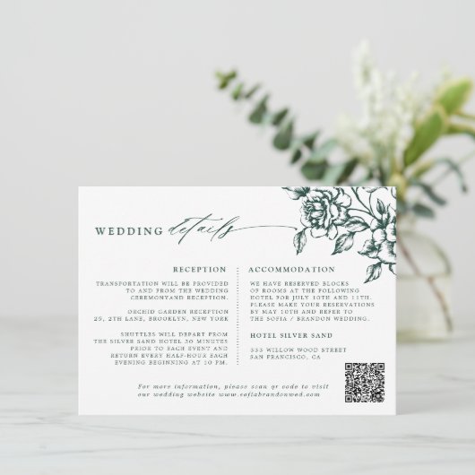 エメラルドグリーンヴィンテージ結婚植物学の詳細 エンクロージャーカード (スタンド正面)