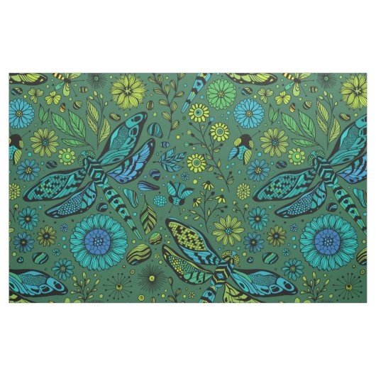 エメラルドグリーン上でハエを飛ばせ ファブリック (ファットクウォーター)