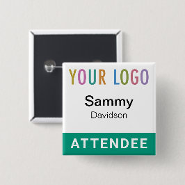 エメラルドグリーン出席者バッジのロゴピンバックスクエア 缶バッジ
