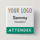 エメラルドグリーン出席者バッジのロゴピンバックスクエア 缶バッジ (正面)