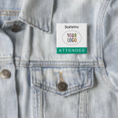 エメラルドグリーン出席者名バッジ(ロゴ付き正方形) 缶バッジ (インサイチュ)