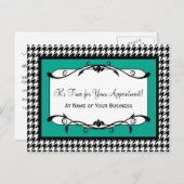 エメラルドグリーン千鳥格子のアポイントメント ポストカード (正面/裏面)