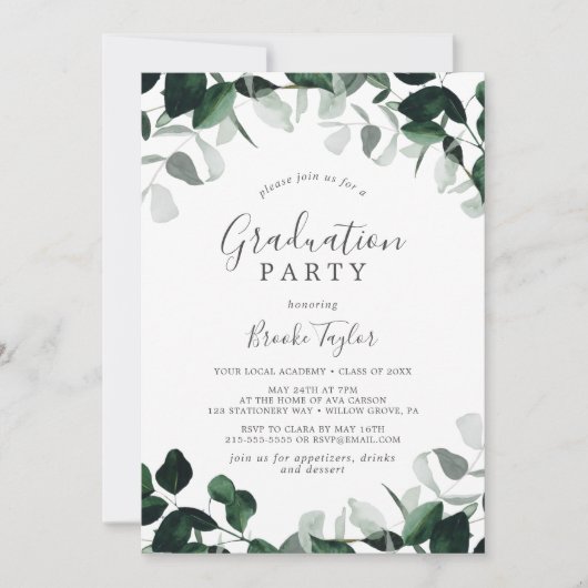 エメラルドグリーン卒業パーティー 招待状 (正面)