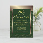エメラルドグリーン及び金ゴールド縁どパターン（の模様が）ある誕生日 招待状 (スタンド正面)