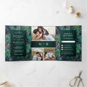 エメラルドグリーン多肉植物フォトコラージュ結婚ズ 三つ折り招待状 (内部)