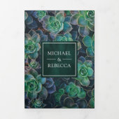 エメラルドグリーン多肉植物フォトコラージュ結婚ズ 三つ折り招待状 (カバー)