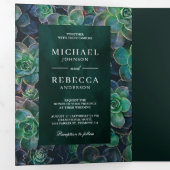 エメラルドグリーン多肉植物フォトコラージュ結婚ズ 三つ折り招待状 (内部最初)