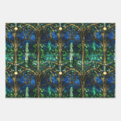 エメラルドグリーン天樹ステンドグラス模様 ラッピングペーパーシート (正面3)