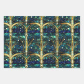 エメラルドグリーン天樹ステンドグラス模様 ラッピングペーパーシート (正面2)