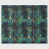 エメラルドグリーン天樹ステンドグラス模様 ラッピングペーパー (フラット)