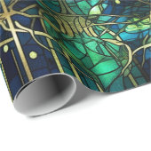 エメラルドグリーン天樹ステンドグラス模様 ラッピングペーパー (ロールコーナー)