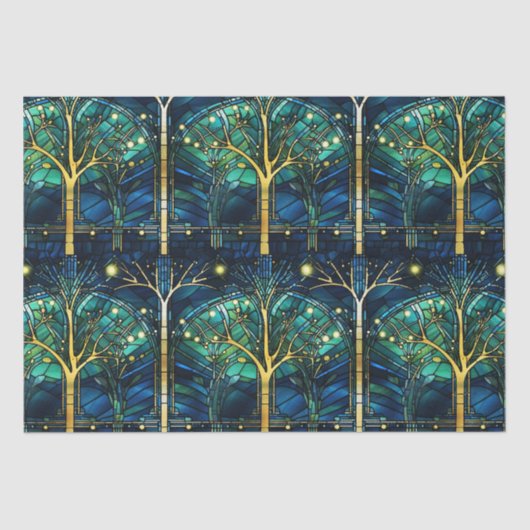 エメラルドグリーン天樹ステンドグラス模様 薄葉紙 (正面)