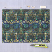 エメラルドグリーン天樹ステンドグラス模様 薄葉紙 (クラフト)