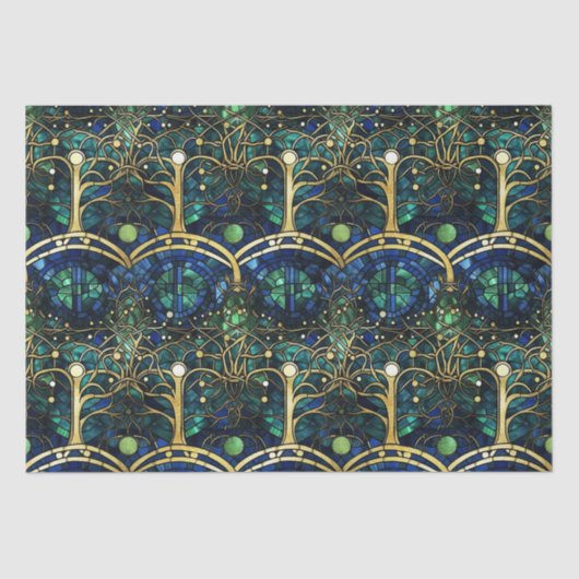 エメラルドグリーン天樹ステンドグラス模様 薄葉紙 (正面)