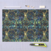 エメラルドグリーン天樹ステンドグラス模様 薄葉紙 (クラフト)